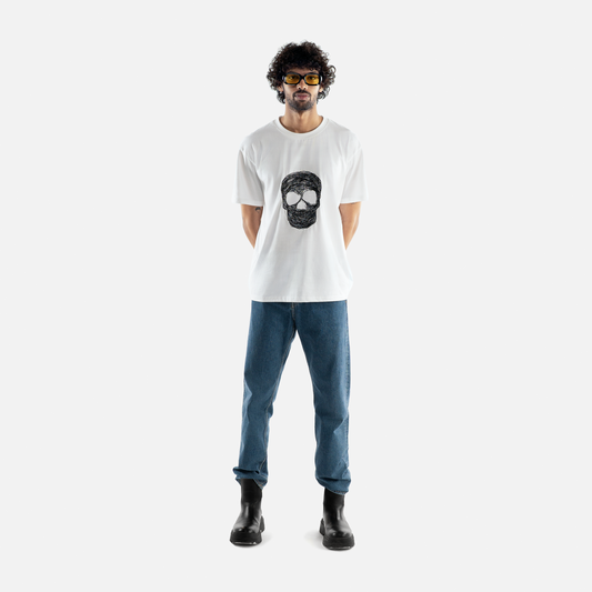 Classic White Scribbled Skull T-shirt