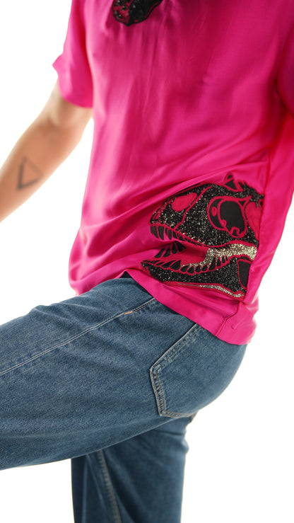 T-Rex Pink Satin Silk T-shirt