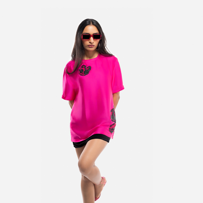 T-Rex Pink Satin Silk T-shirt